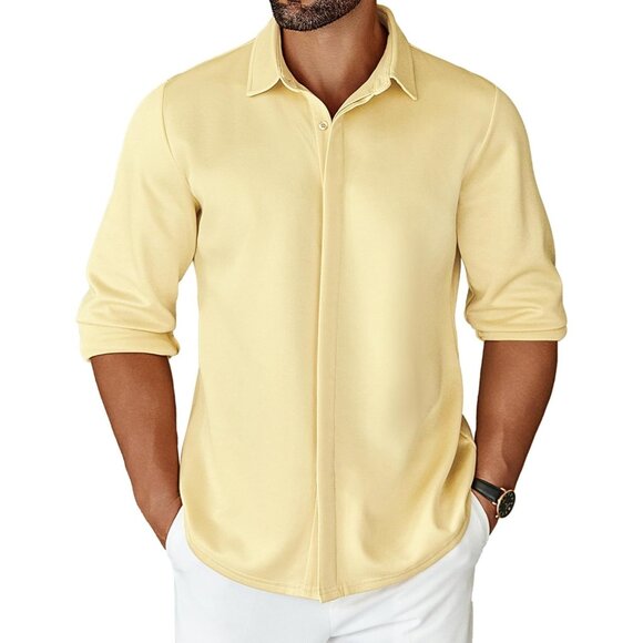 pastel yellow dress shirt men Button Down Shirt Pastel Yellow Dress Shirt Shop Earthpiece Men Yellow Cotton Textured Hand Woven Shirt Collar